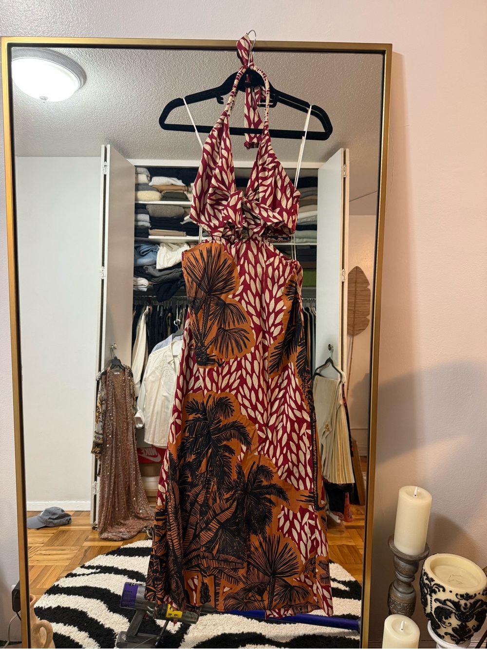 Johnny Was Halter Maxi Dress in Red & Mustard Palm Print